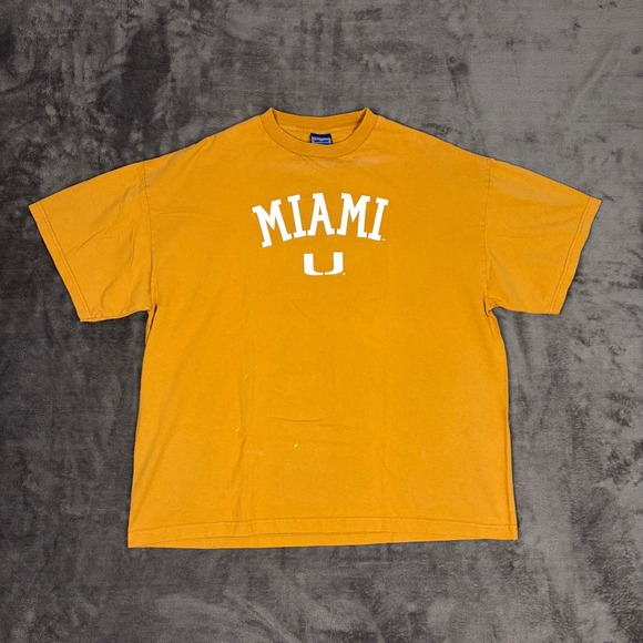 Champs Sports Other - Vintage Champs Sports T-Shirt Mens L Yellow Miami Hurricanes USA Cotton Tee
